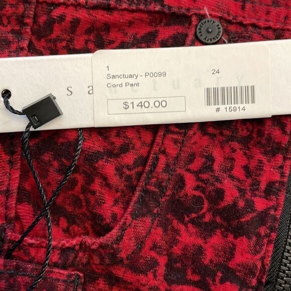 SANCTUARY RED/BLACK ANIMAL PRINT CORDUROY SKINNY PANTS.  NEW - Picture 3 of 10